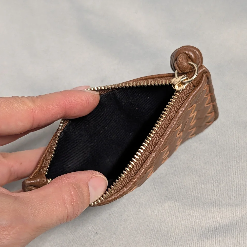 Woven Leather Card Wallet in Brown